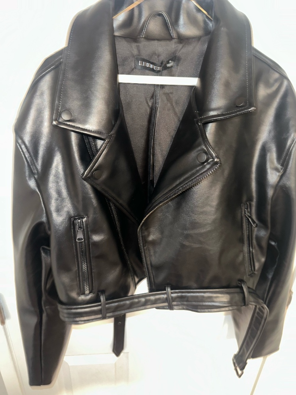 lioness black cropped leather jacket